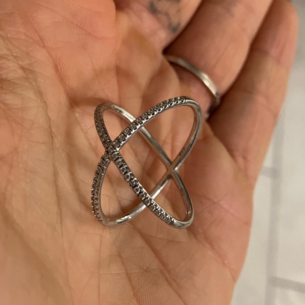 Sterling Silver Crisscross Pavé Ring - Silver